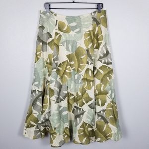 Click Color Me Cotton Green Leaves Tropical Midi A Line 100% Linen Skirt Size M